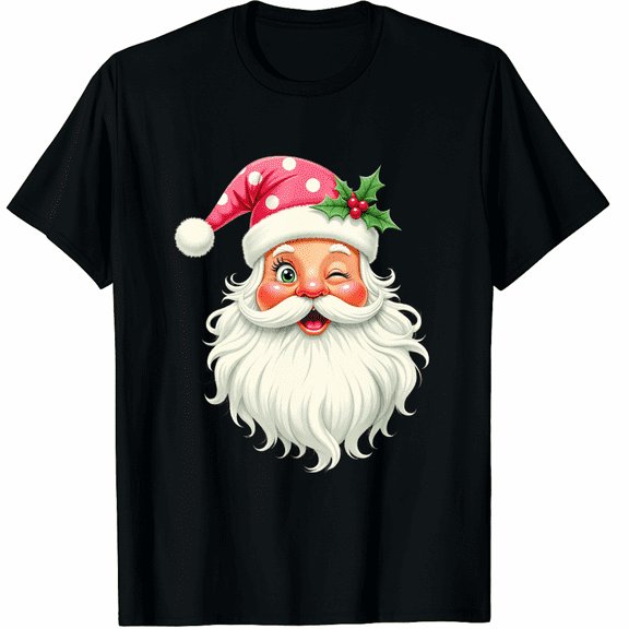 Santa Claus Pink Christmas Face Old Xmas Vintage Pink Santa T-Shirt for Adults Men and Women