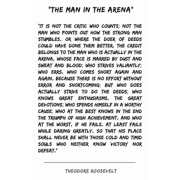 Man in the Arena Poster, Teddy Roosevelt Quote Wall Art, Inspirational Quotes Art Painting for Classroom, Library, Home, Motivational Office Decor poster