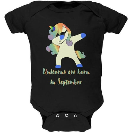 

September Birthday Dabbing Unicorn Sunglasses Soft Baby One Piece Black 18-24 M