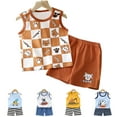 thumbnail image 4 of Toddler Boy Summer Shorts Clothing Set 6 12 18 24 Months 2T 3T 4T Tractor Embroidery Short Sleeve T-shirt Plaid Shorts 2 Pcs Summer Outfit Gibobby(5-6 Years,Orange), 4 of 9