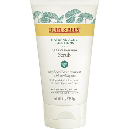 Burt's Bees Natural Acne Solutions Deep Cleansing Scrub, Salicylic Acid Acne Treatment with Soothing Cica, 99% Natural Origin, 4 Ounces