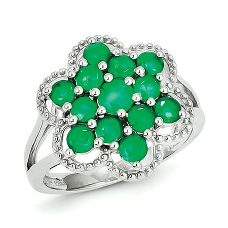 - 925 Sterling Silver Green Emerald Flower Band Ring Size 6.00 Flowers/leaf Gemstone For Women