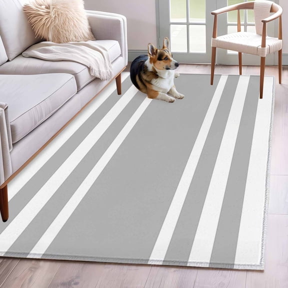 Gray Geometric Washable Area Rug 3x5 Fringe Low-Profile Large Area Rugs with Non Slip Backing Indoor Floor Carpet for Entrance Living Room Bedroom Home Office