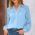thumbnail image 3 of Craaazy Women's Solid-Color Lace Patchwork Hollow Out Long Sleeve Trendy V Neck Business Shirts Gifts, 3 of 9
