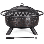 SMILEMART Smile Mart Iron Fire Pit with Mesh Screen Poker and Cover for Outdoors, Bronze