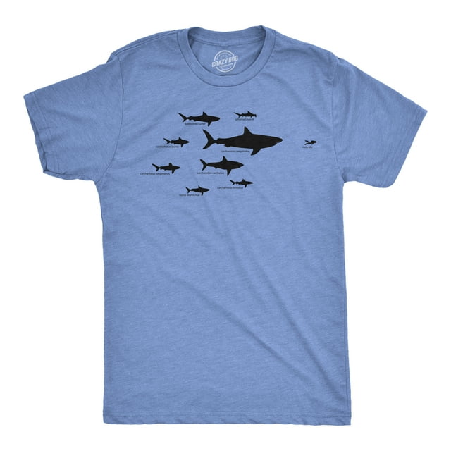 Mens Shark Hierarchy Chart T Shirt Funny Science Ocean Tee for Guys (Light Heather Blue - Shark Hierarchy) - L
