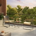 thumbnail image 3 of Aiho 3 Piece Rocking Patio Bistro Chairs Set , Outdoor Wicker Balcony Furniture Sets, Handwoven PE Rattan Chairs and Glass Table Set for Deck, Garden, Balcony - Gray Cushions, 3 of 6