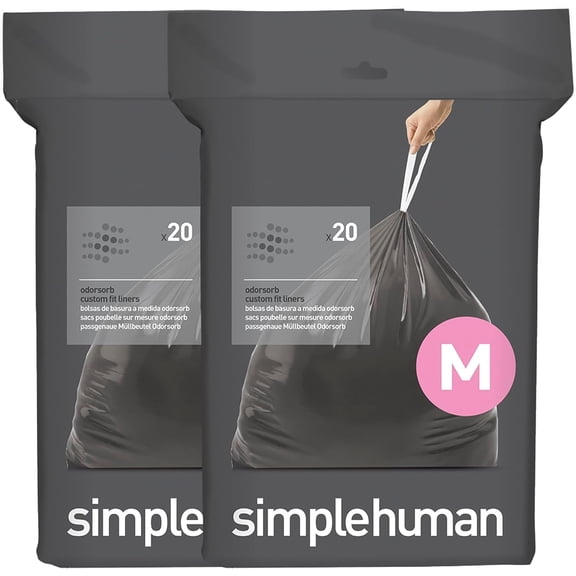 Code M 40 Count, Genuine Odorsorb Custom Fit Liners, Drawstring Odor Absorbing Trash Bags in Dispenser Packs, 45 Liter / 12 Gallon