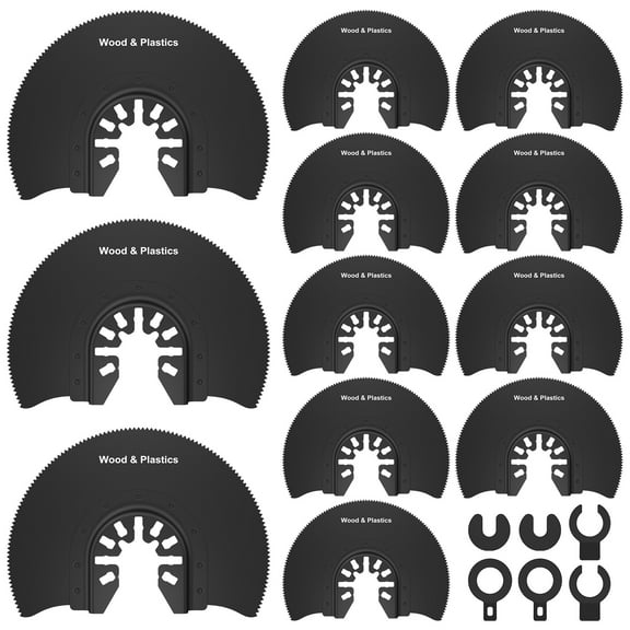 12Pcs Oscillating Saw Blades Set 3-1/2inch Semicircular Saw Blade High Carbon Steel 12Pcs Multitool Blades Quick Release Oscillating Blades with 6 Gasket Adapter for Wood Soft Metal Plastic