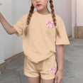 thumbnail image 4 of Eltusu Girls Summer Outfit Sets, Crew Neck Short Sleeve Casual T-Shirts & Shorts Sets Khaki Size 7-8T, 4 of 5