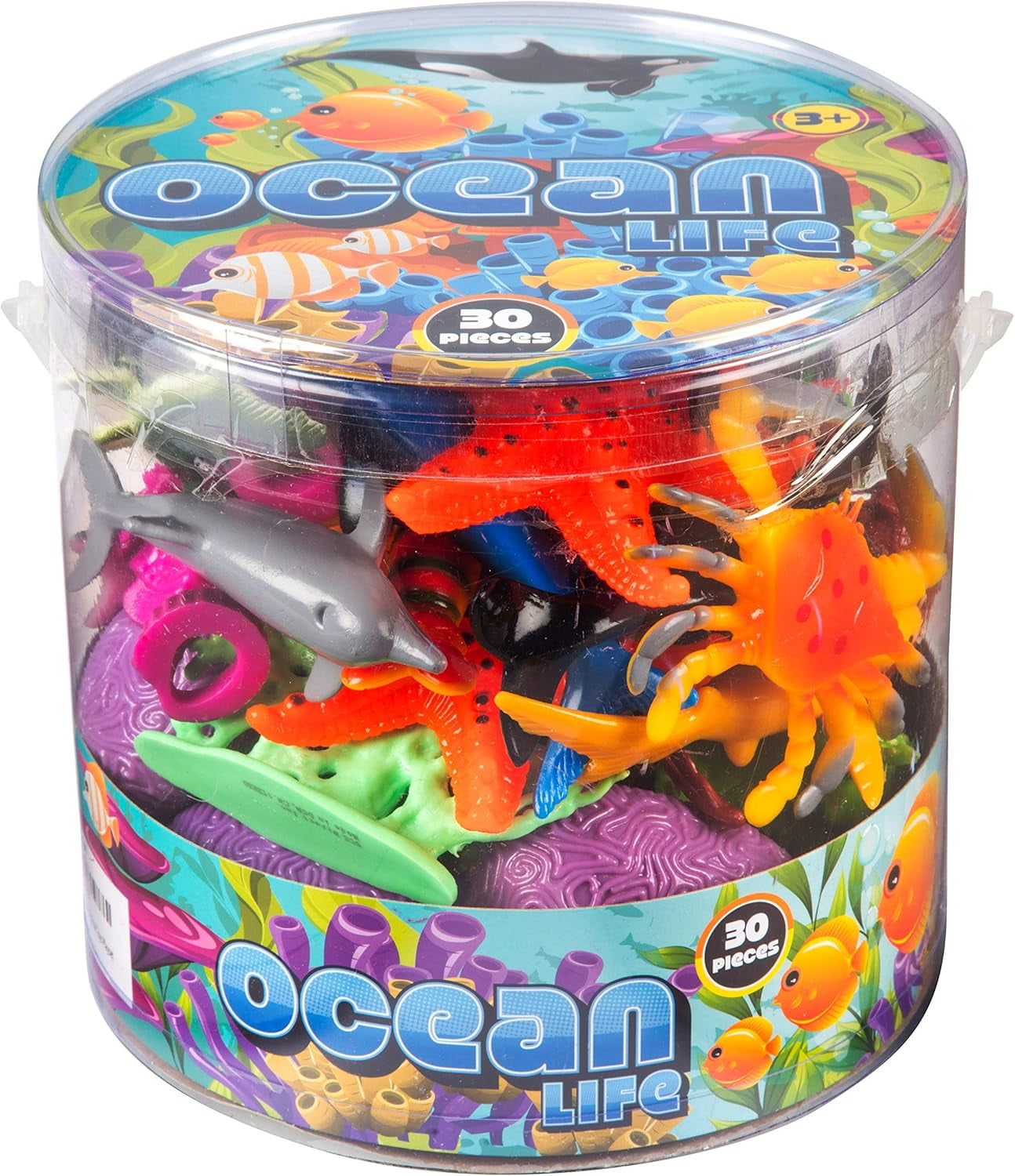 Ocean Life Sea Animal Action Figures 30pc Pack - Giant Bucket of Marine Animals Toy Playset