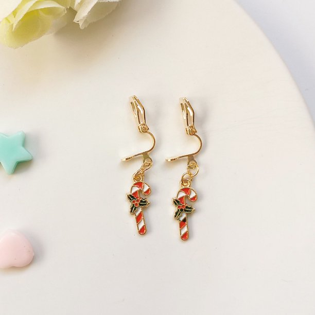 Pendientes sencillos y bonitos de estilo navideño sin agujeros para las orejas, estilo fresco, para estudiantes y niños, estilo corto, con clip para las orejas