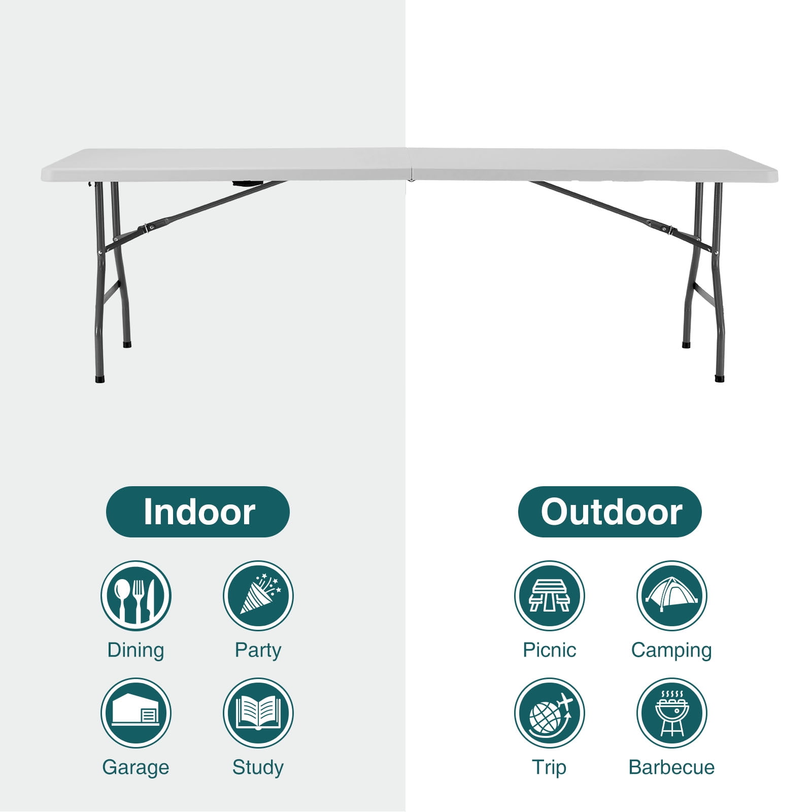 Beddle 6ft Folding Table Outdoor Indoor Heavy Duty Portable Plastic Desk with Carrying Handle for Camping Picnic Party