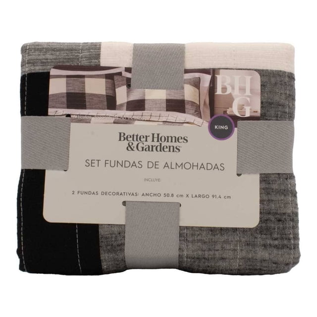 Set de Fundas para Almohadas Better Homes & Gardens King Size Diseño de Cuadros Color Negro 2 Piezas