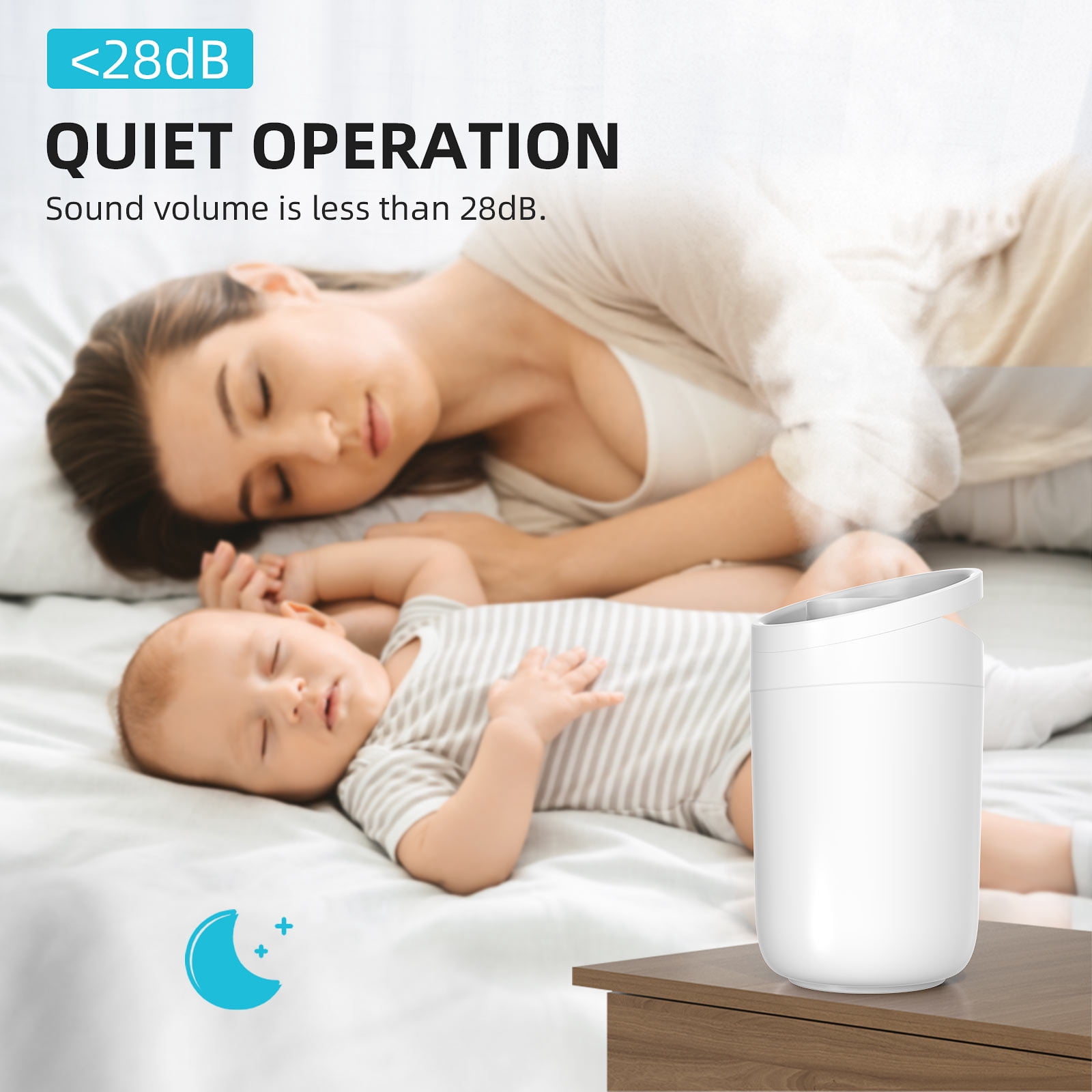RAPOBRIX 2.5L Cool Mist Humidifier for Room - Quiet Ultrasonic Top Fill for Baby/Bedroom/Large Room (White