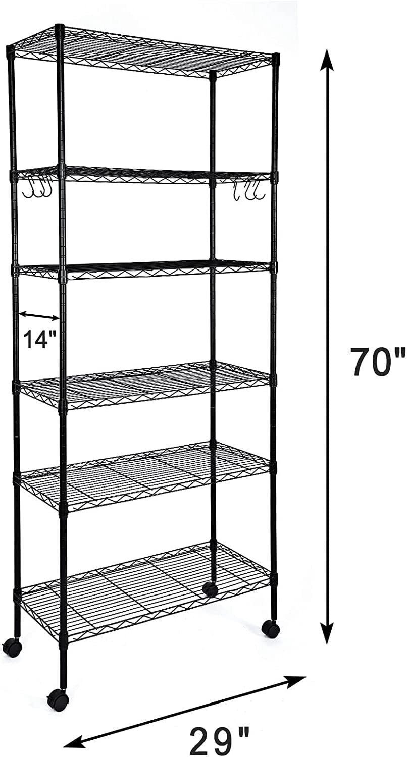 YSSOA 6-Tier Storage Shelving Units with Wheels, 30 "D x 14" W x 65 "H
