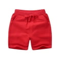 thumbnail image 2 of CYRBOKO Summer Shorts for Boys, Cotton Solid Color Loose Elastic Waist Shorts with Pockets Red Size 5-6T, 2 of 5