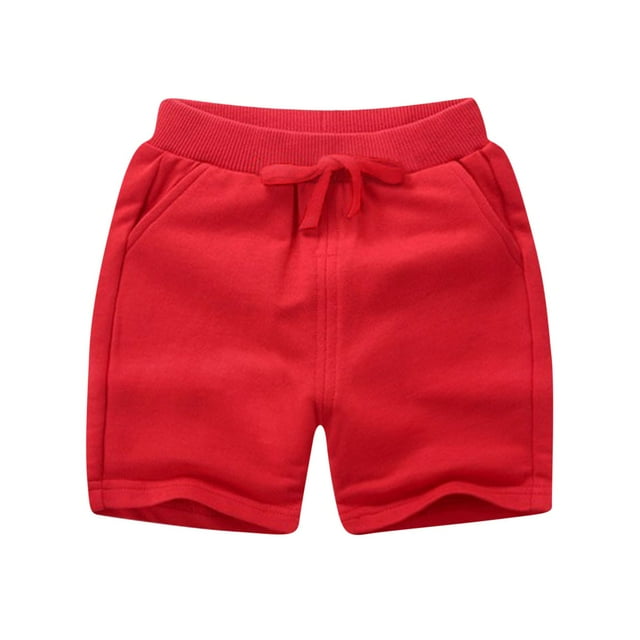 VSSSJ Kids Sports Shorts Cotton Casual Drawstring Elastic Waist Solid Color Active Shorts with Pockets Red 7 Years