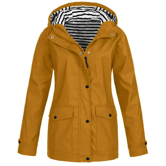 HAPIMO Women's Waterproof Jacket Outdoor Sports Jacket Fall Casual Warm Coats Long Sleeve Zip Up Jacket Coats Solid Pocket Hooded Coat Khaki M