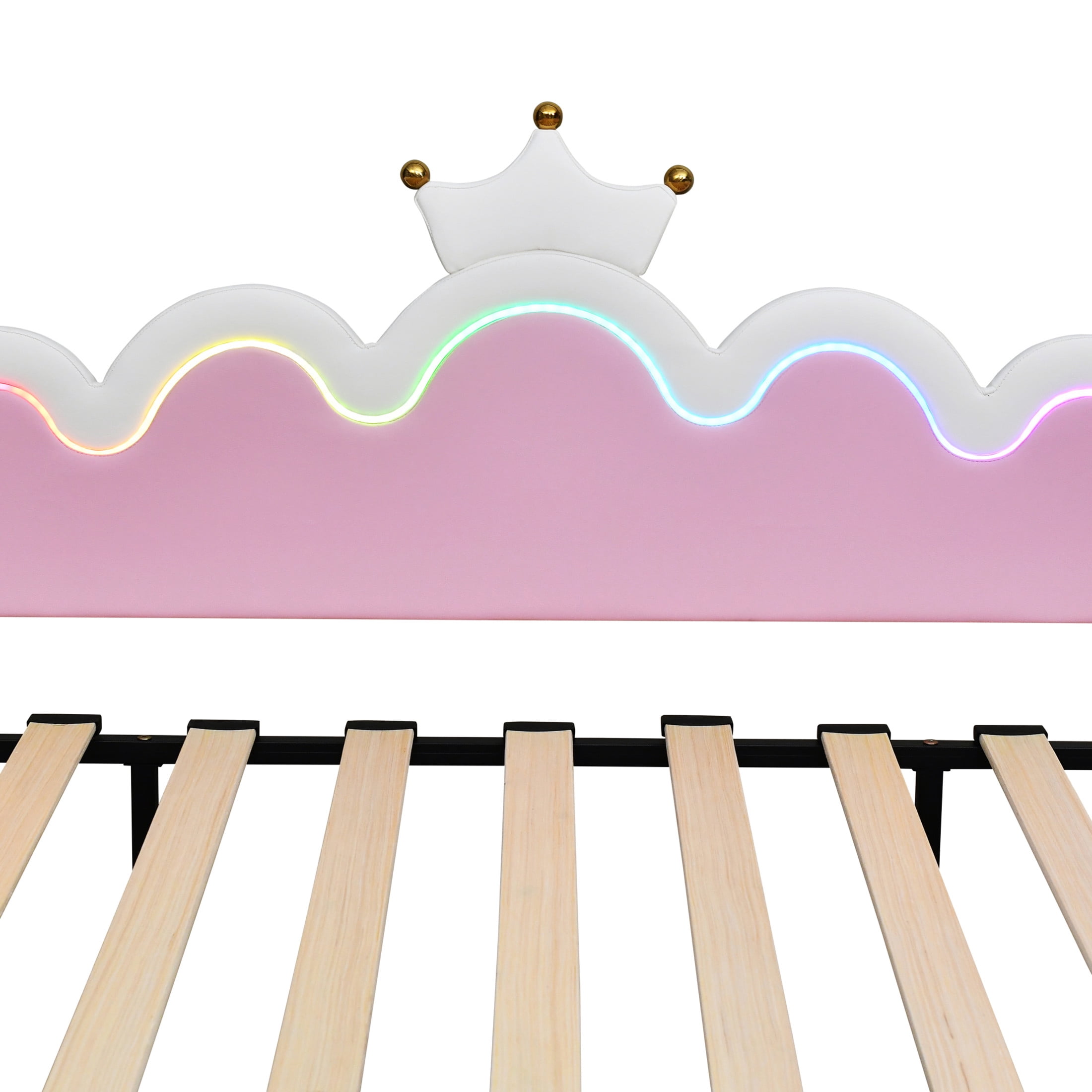 Noble House Twin Extending Daybed with LED Lights, Upholstered Princess Bed with Crown Headboard, White