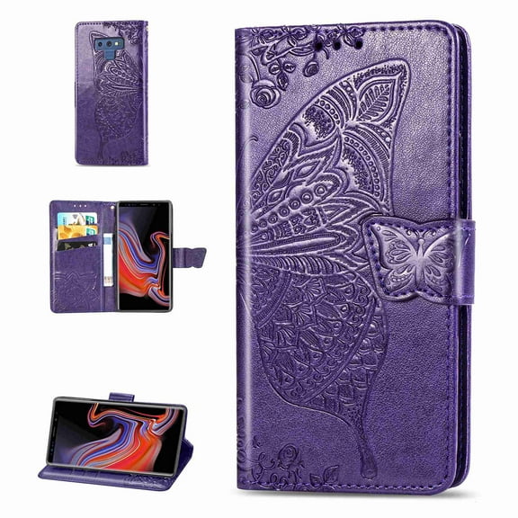 For Samsung Galaxy S7 Edge,Dteck PU Leather Case [Built-in Credit Card Slots] Magnetic Design Flip Folio Leather Cover Case with Flower Butterfly Pattern,purple
