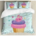 thumbnail image 1 of Cupcake Duvet Cover Set King Size, Unicorn Cake with Fairy Rainbow Horn over It with Stars and Dots Girls Fantasy, Decorative 3 Piece Bedding Set with 2 Pillow Shams, Multicolor, by Ambesonne, 1 of 3
