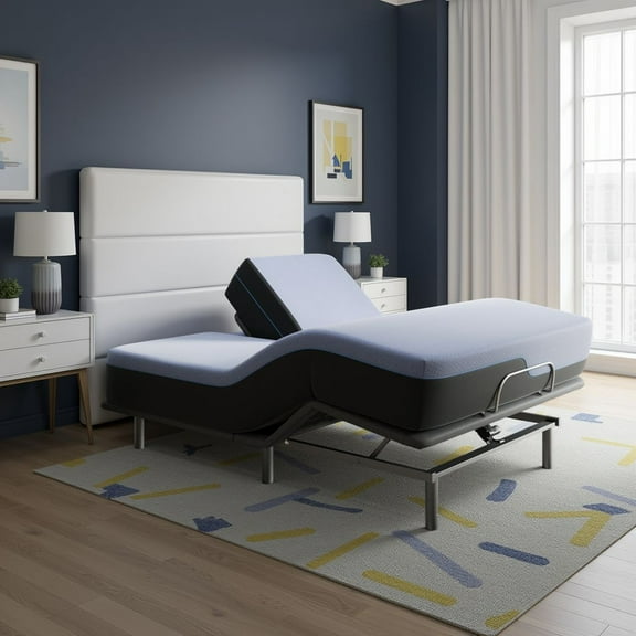 Bed Frame Refresh 12 inch Flex Top Latex Foam Hybrid Mattress and Adjustable Base Bundle, King Size