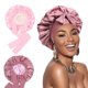 thumbnail image 1 of 2 Pcs Gorro de Seda para Dormir, Gorro De Dormir Suave Satinado, Para El Cabello Largo Bonnet Ajustable para Mujer, Adecuado para Bañarse, Dormir (Cuero Rojo/Rosa), 1 of 4