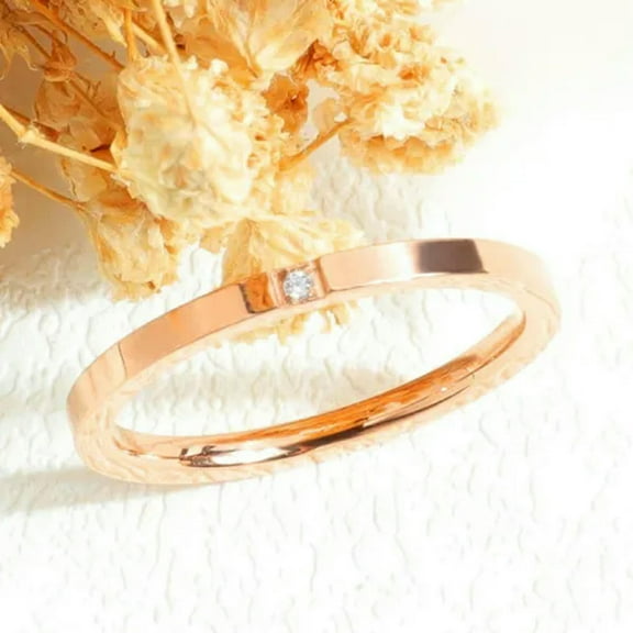 2mm Ultra-fine Tail Ring Rose Gold/Silver Stainless Steel CZ Band Womens Sz 3-10