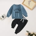 thumbnail image 2 of Ulanda Toddler Baby Boy Fall Winter Outfits Letter Crewneck Sweatshirt Casual Pants 2Pcs Clothes Set (Blue, 3-4 Years), 2 of 5