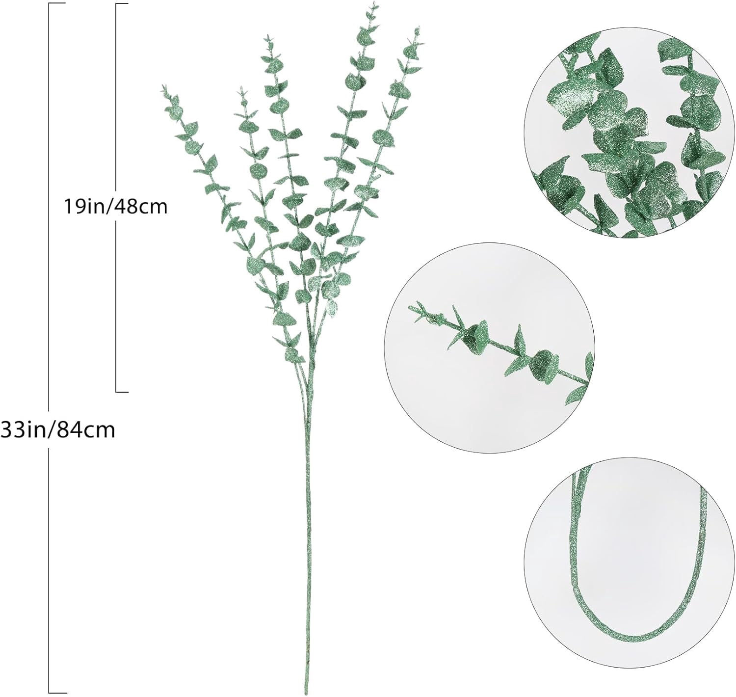 Black Glitter Artificial Eucalyptus Greenery Plants 5PCS 33'' Fake Eucalyptus Stems Faux Eucalyptus Leaves for Halloween Decorations Flower Arrangements Tall Vases Winter Festivals (Black)