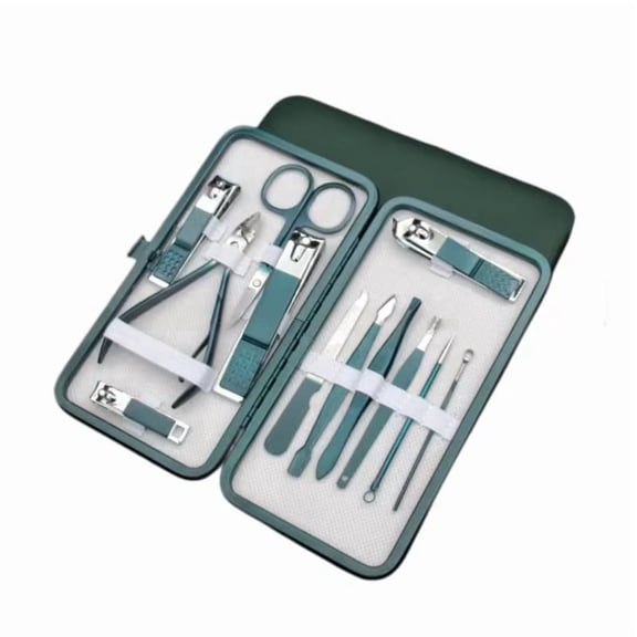 Professional Stainless Steel Nail Clipper Set Green Nail Tools Manicure & Pedicure  12pcs Travel Grooming Kit
