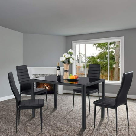 Glass Top Dining Table For 8 Ktaxon 5 Piece Kitchen Dining Table Set with Glass Table Top 4 Chairs and Metal Frame Table for Breakfast Dining Room Kitchen Furniture, Clear ()