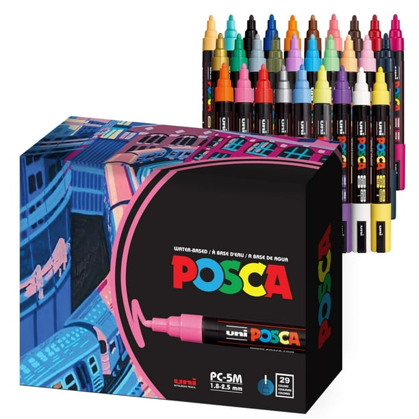 Marcadores de pintura Posca 5 M con puntas reversibles medianas, juego de 29
