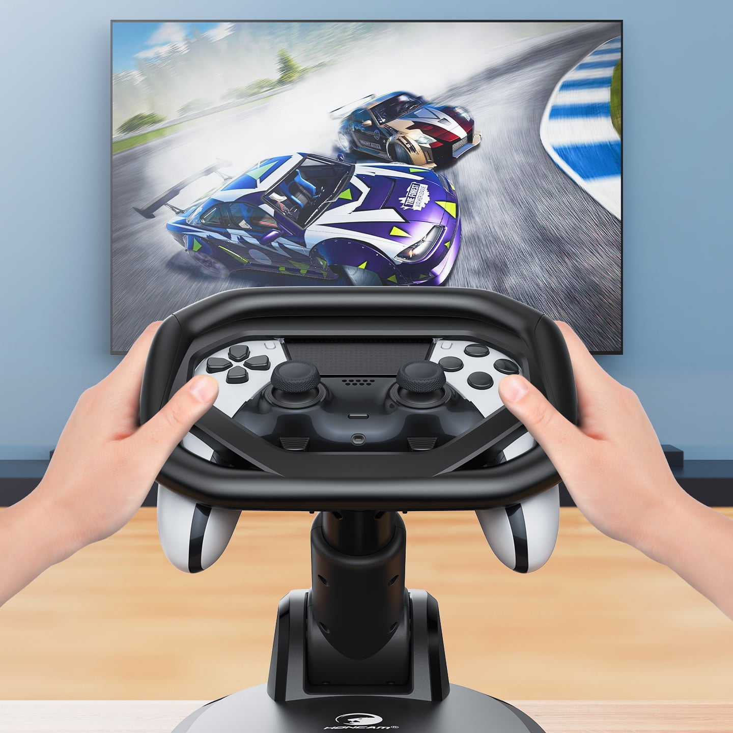 HONCAM PS5 Gaming Racing Wheel Stand for PS5/PS5 Elite Controllers,Steering Wheel Stand with 4 Table Suction Cup for PlayStation 5 Dualsense Controller,More robust and dependable for Immersive Game