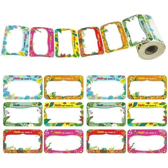 Name Tags 300Pcs Luau Aloha Name Tags Self-Adhesive Label Stickers Gift Tags for Party School Office
