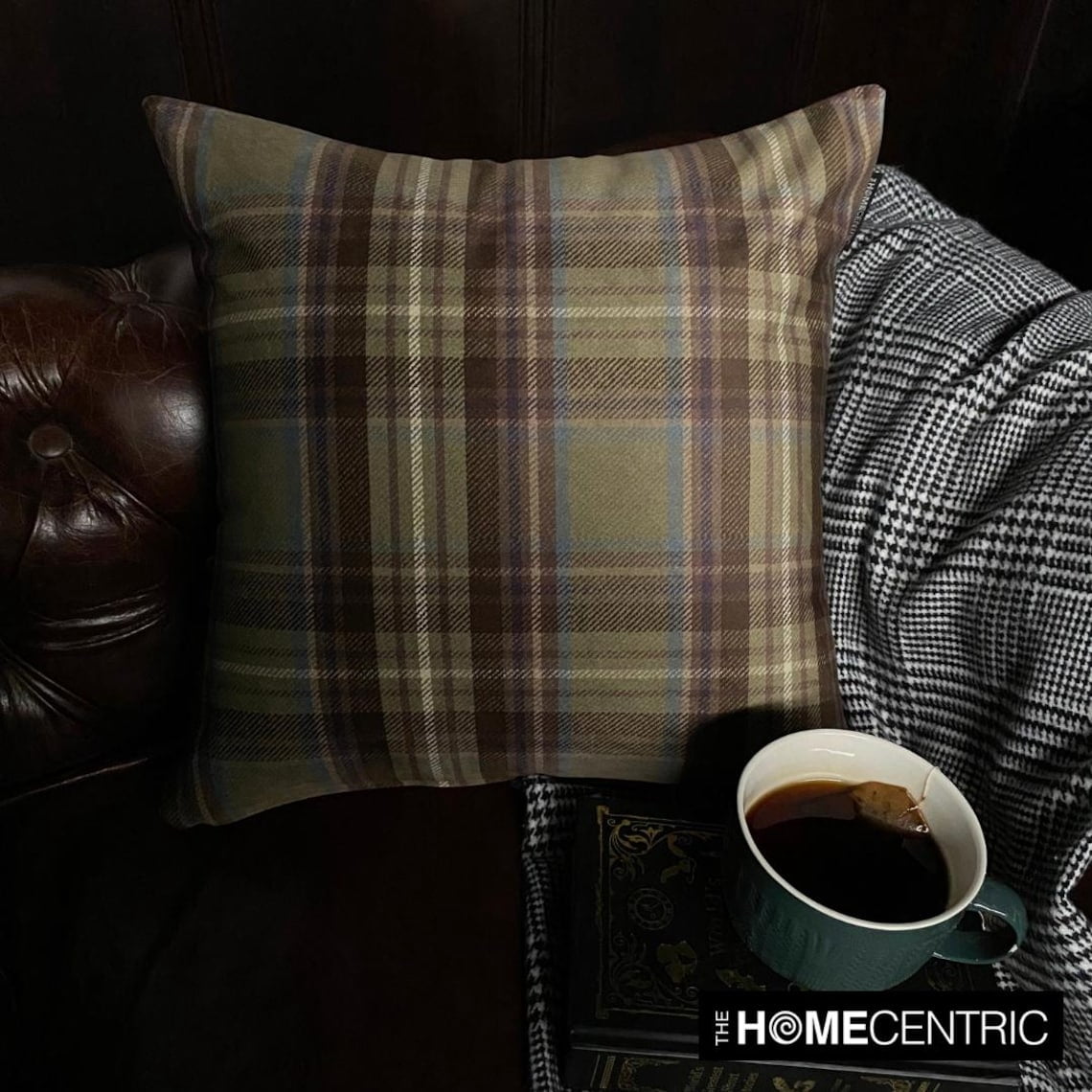 Winter Plaid Throw Pillow cover, 22"x22" Green Velvet Pillowcase, Modern Plaid Farmhouse Buffalo Check Pillow Cover For Sofa Couch, Hotels, living Room, Bed Room - Plaidscape Olive