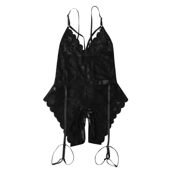 FhsagQ Plus Size Lingerie for Women 5Xl Women Deep V Lingerie Lace Teddy Mini Bodysuit Women Lingerie Sets with Pantyhose Womens Lingerie Plus Size White Black XL