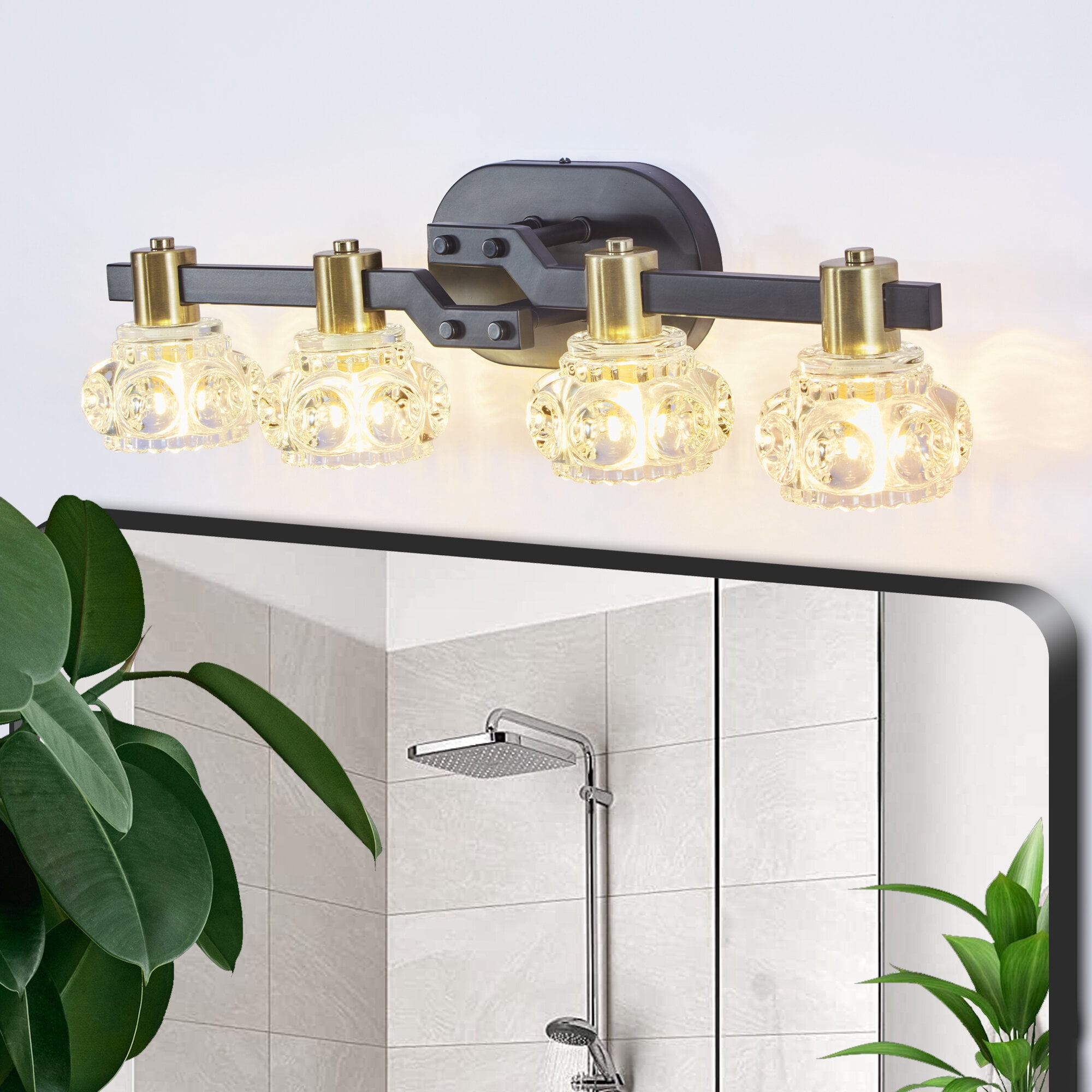 DUOSONG Vintage 4-Light Wall Sconce With Clear Crystal Shades, Black Iron Finish Vanity Light Fixture For Bathroom Or Hallway (No Bulbs) Black,Golden Crystal,Iron Lighting Bathroom Lighting