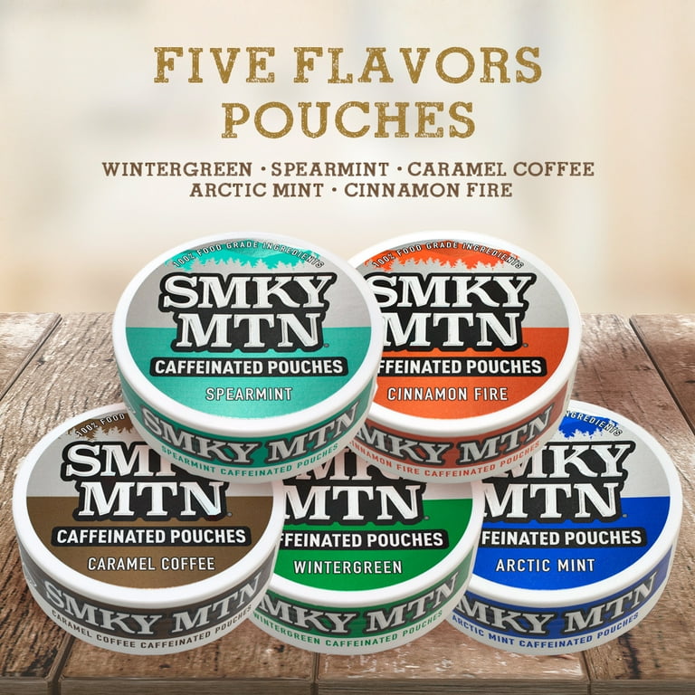 smokey mountain tobacco free pouches Smokey Mountain Caffeinated Pouches, Spearmint, Tobacco & Nicotine Free, 5  Can Box
