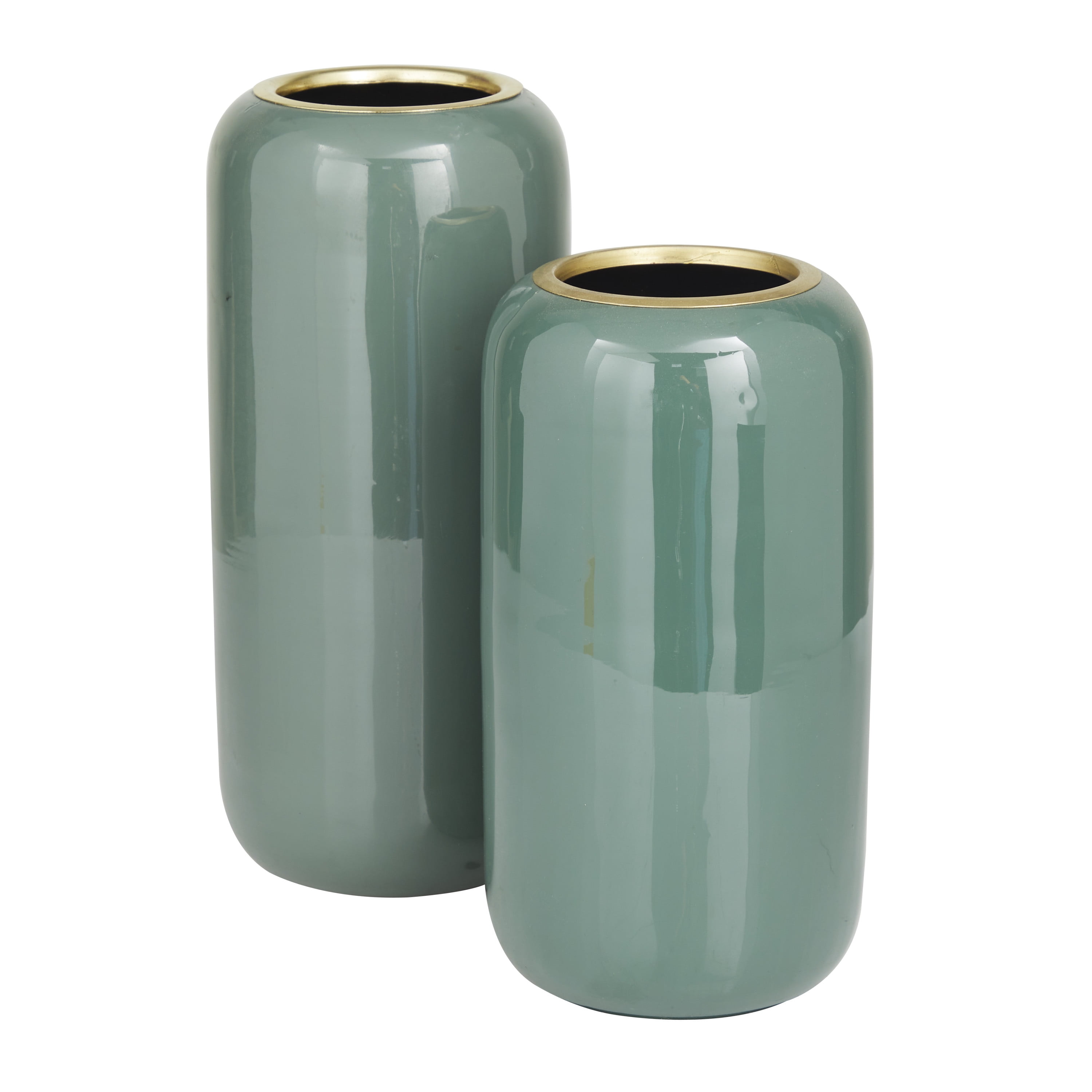 DecMode 13", 11"H Green Metal Vase, Set of 2