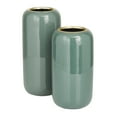 thumbnail image 2 of DecMode 13", 11"H Green Metal Vase, Set of 2, 2 of 8