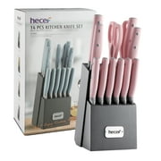 Hecef 14Pcs Kitchen Knife Set High Carbon Stainless Steel Cutlery set with Wooden Block
