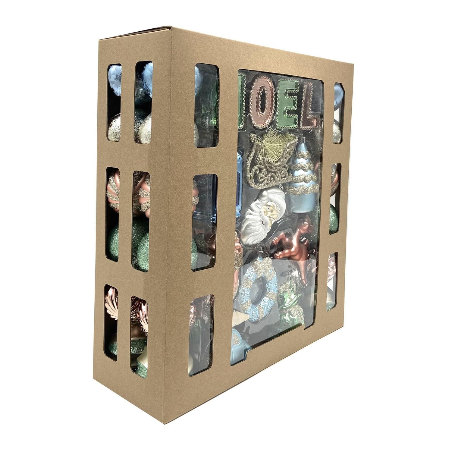 Holiday Time 50-Count Iconic Symbols of Christmas Shatterproof Christmas Ornaments, Champagne/Green/Tan/Blue, 50 pieces