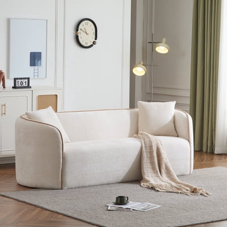 FFZ 82 inch Curved Boucle Sofa with High-Resilience Sponge and Wood Frame, 3-Seater, Beige