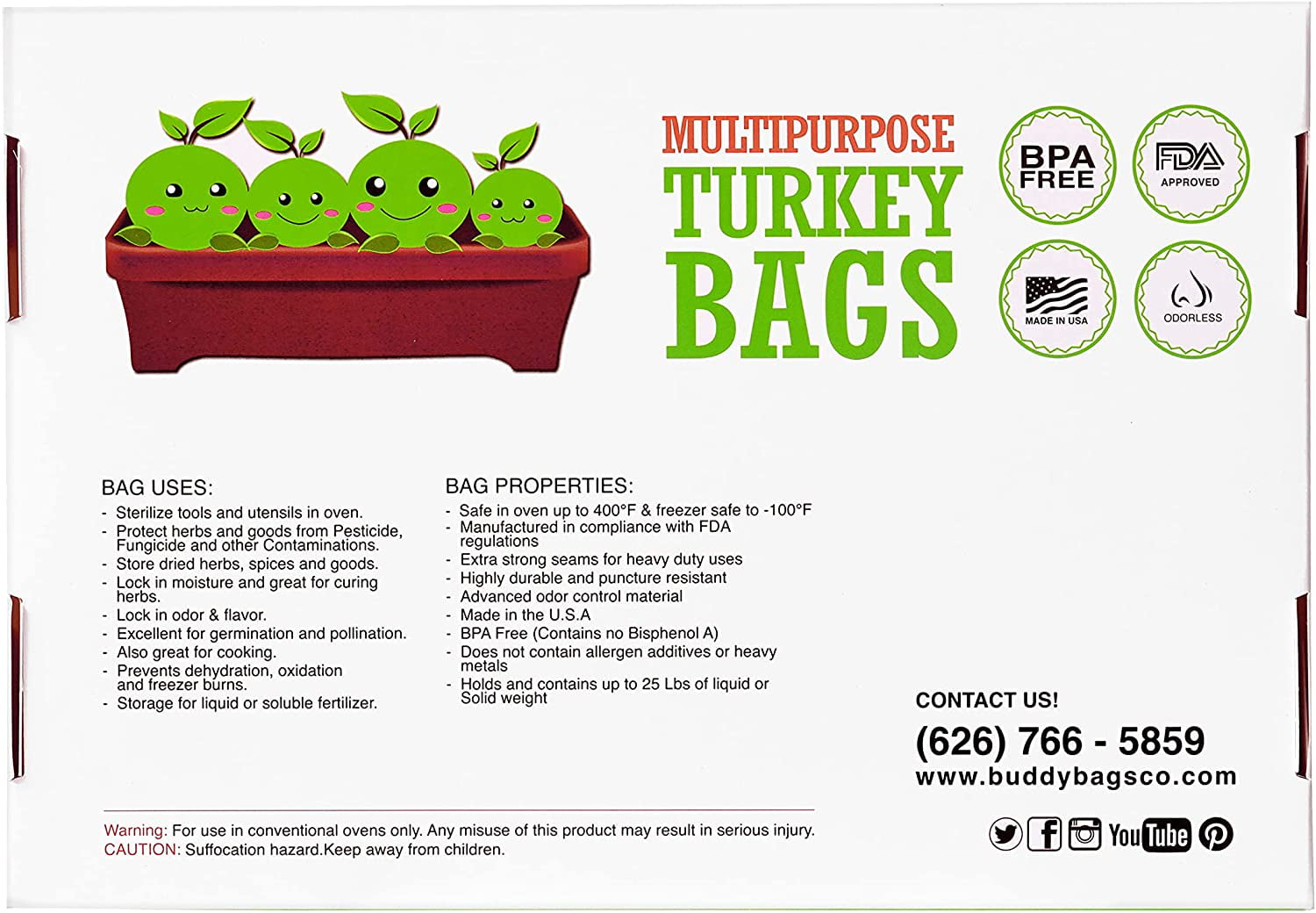Buddy Bags Co Multipurpose Turkey Oven Bags - Made in USA - 19 x 24.5 -  10 Pack