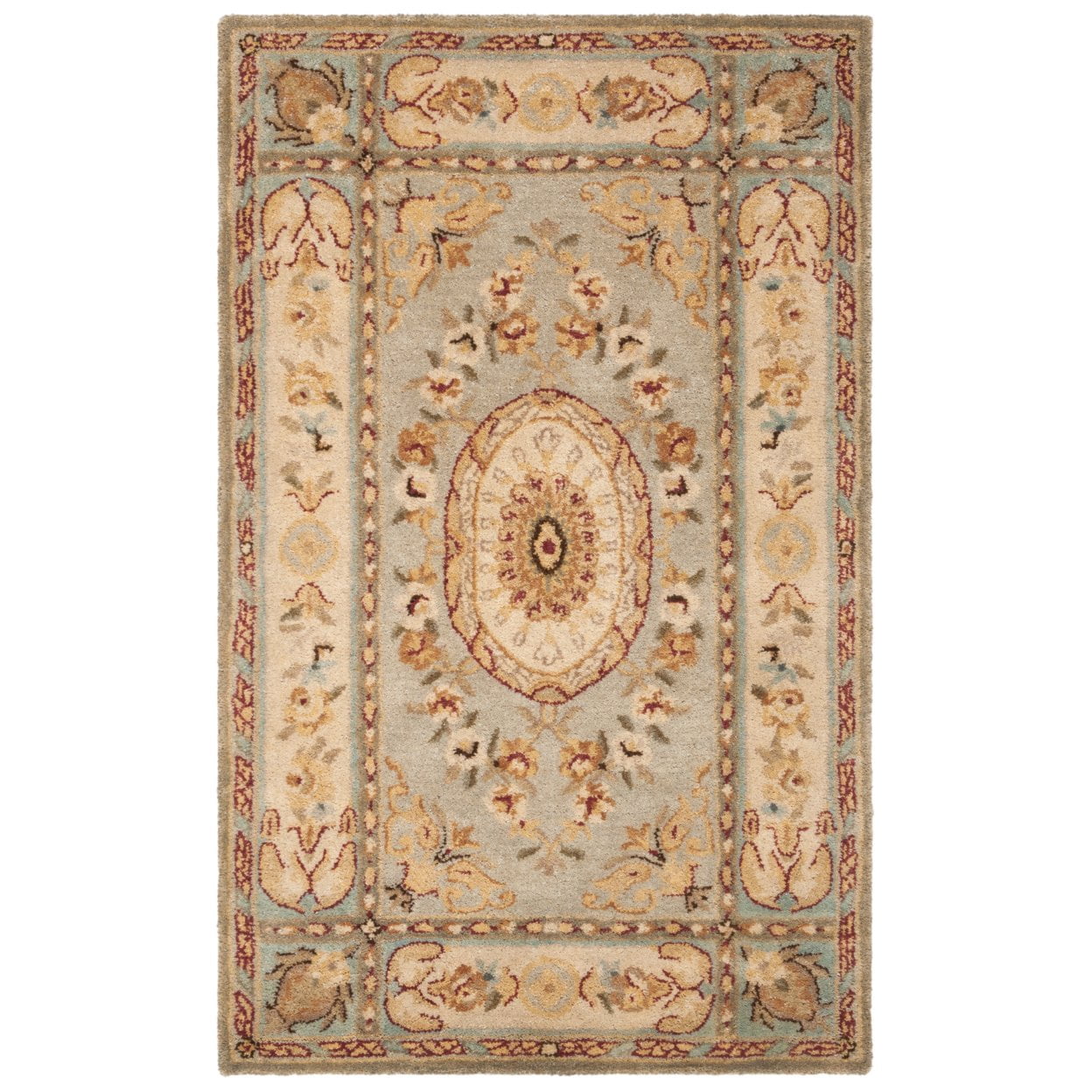 SAFAVIEH Bergama Cromwell Oriental Wool Area Rug, Light Blue/Ivory, 5' x 8'