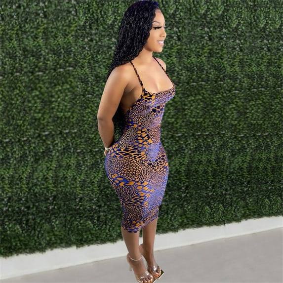 Clearance Cheap Dresses for Women Womens Dresses HIMIWAY Women's Summer Casual Sleeveless Round Neck Suspender Printing Loose Backless Plain Tunic Dress Leopard Print L