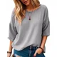 thumbnail image 1 of Camiseta de manga de siete cuartos para mujer, ropa informal cómoda, holgada, de cuello redondo, verano, 2024, 1 of 4