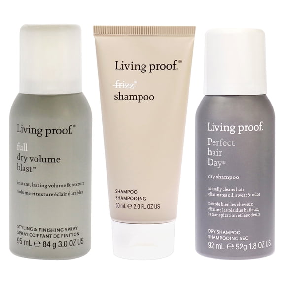 Living Proof Full Dry Volume Blast and Perfect Hair Day Dry Shampoo No Frizz 3 Pc Kit - 3oz Hair Spray, 2oz Shampoo, 1.8oz Dry Shampoo